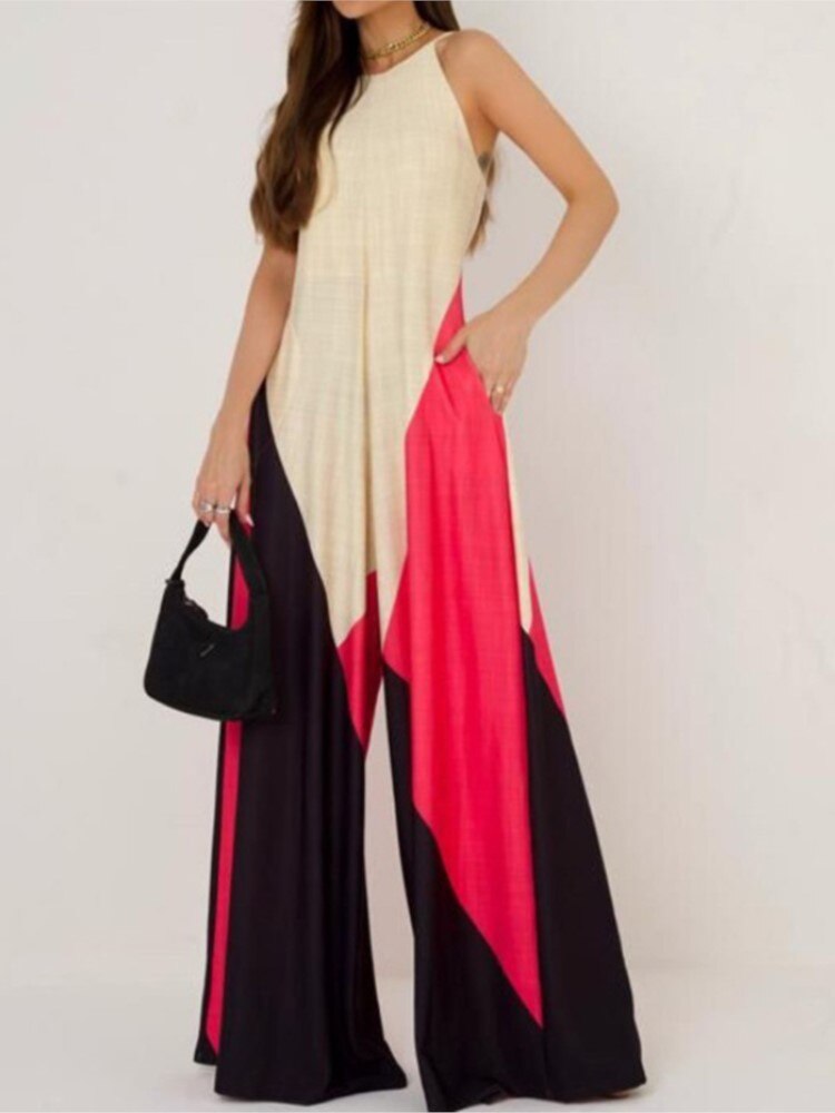 Stilla | Rygfri Ærmeløs Sling Bred Ben Jumpsuit Online salg