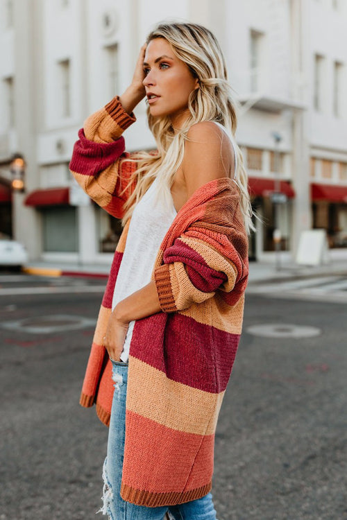 Stilla | Roman Rusty Orange Stribet Strikketrøje Online Hot Salg