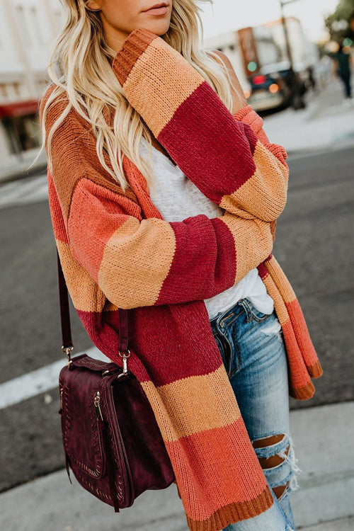 Stilla | Roman Rusty Orange Stribet Strikketrøje Online Hot Salg