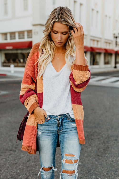 Stilla | Roman Rusty Orange Stribet Strikketrøje Online Hot Salg