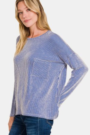 Stilla | Zenana Ribbenstribet Langærmet T-shirt