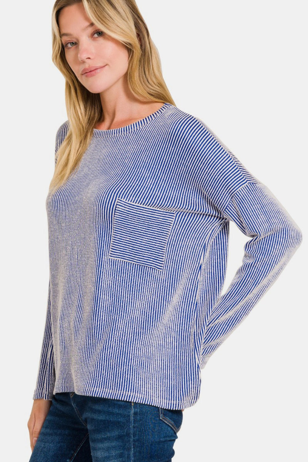 Stilla | Zenana Ribbenstribet Langærmet T-shirt