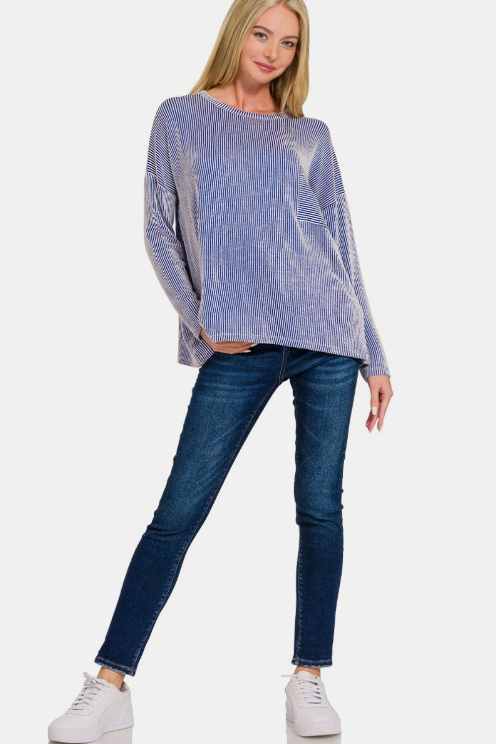 Stilla | Zenana Ribbenstribet Langærmet T-shirt