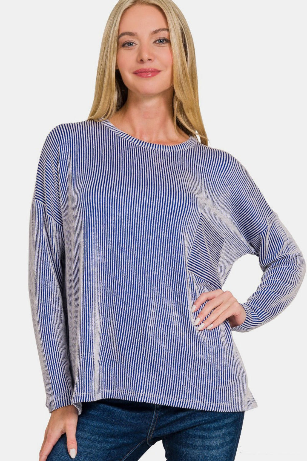 Stilla | Zenana Ribbenstribet Langærmet T-shirt