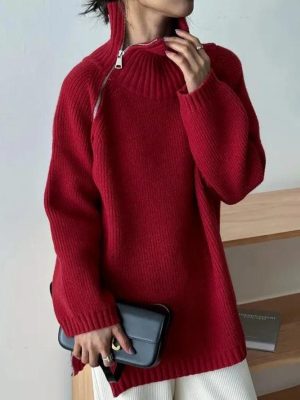 Stilla | Ensfarvet Rød Sweater Med Ståkrave Online