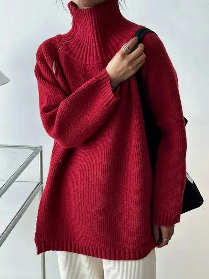 Stilla | Ensfarvet Rød Sweater Med Ståkrave Online