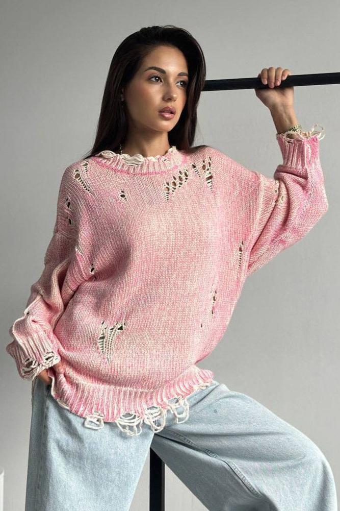 Stilla | Rund hals uld hul strik sweater Hot på udsalg