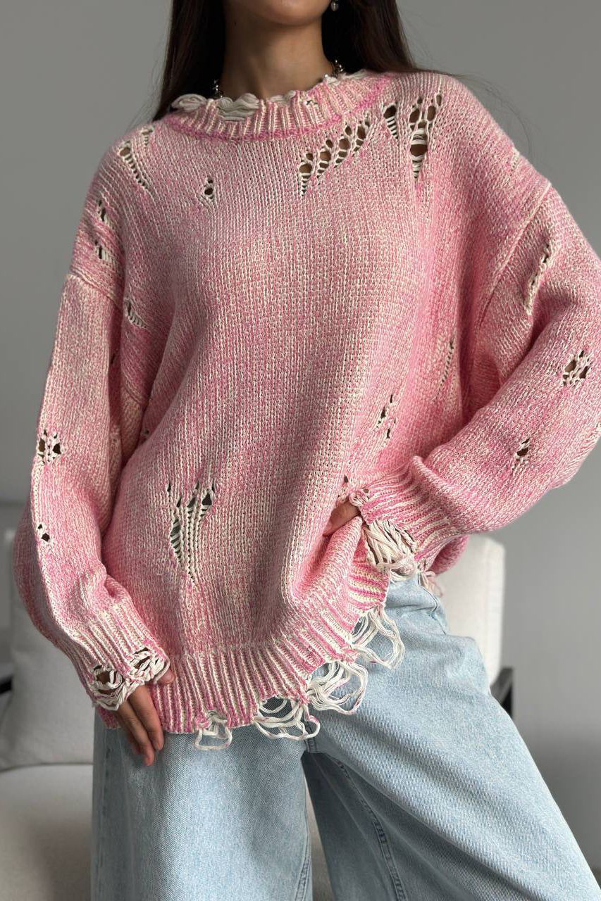 Stilla | Rund hals uld hul strik sweater Hot på udsalg
