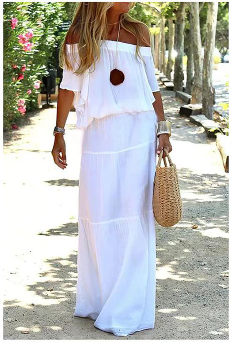 Stilla | Fashion Solid Split Joint Off the Shoulder Straight Kjoler