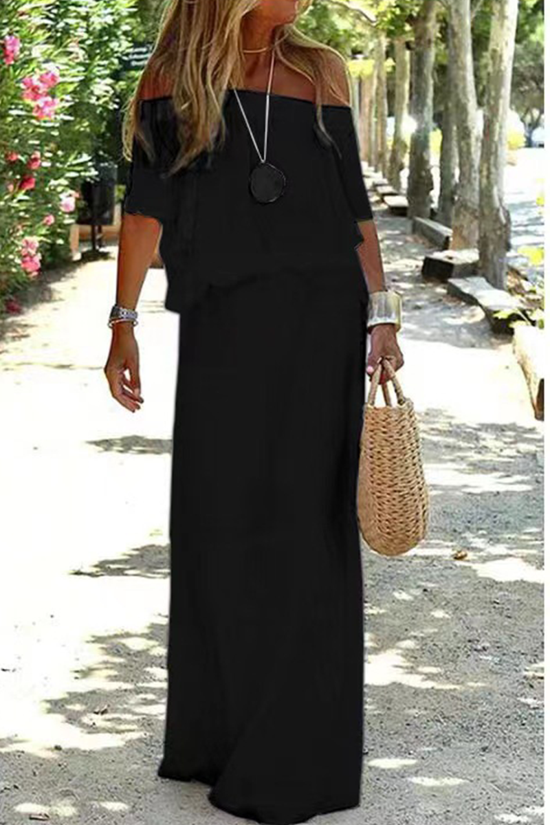 Stilla | Fashion Solid Split Joint Off the Shoulder Straight Kjoler