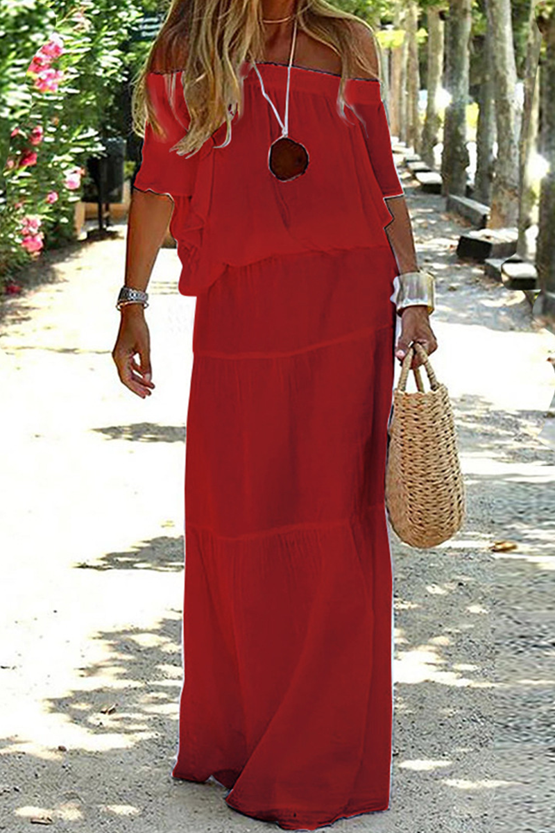 Stilla | Fashion Solid Split Joint Off the Shoulder Straight Kjoler