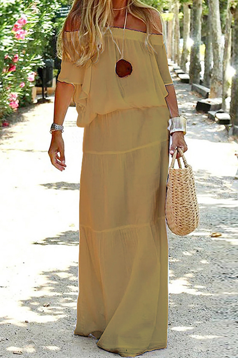 Stilla | Fashion Solid Split Joint Off the Shoulder Straight Kjoler
