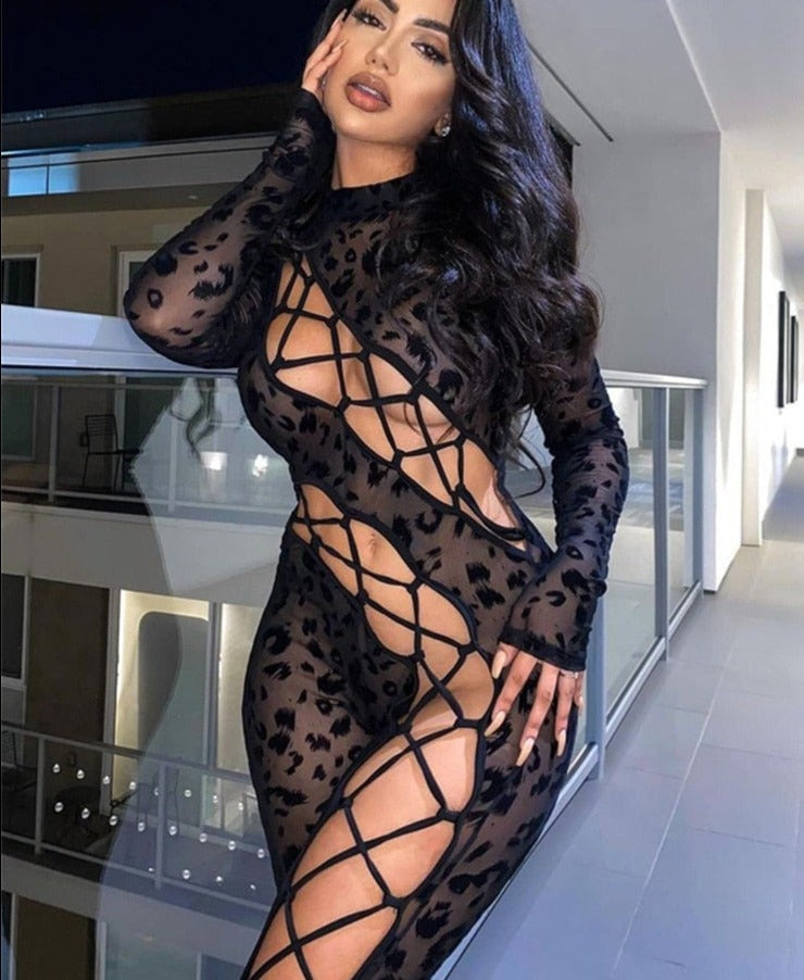 Stilla | Leopard Mesh Bandage Baddie Jumpsuits