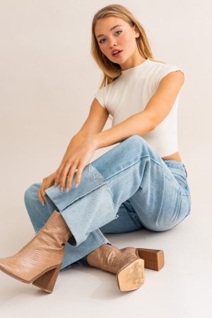 Stilla | Talje Bred Ben Cuffed Jeans Hot på udsalg