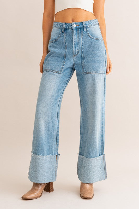 Stilla | Talje Bred Ben Cuffed Jeans Hot på udsalg