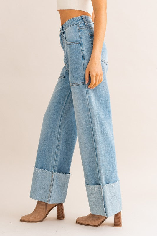 Stilla | Talje Bred Ben Cuffed Jeans Hot på udsalg