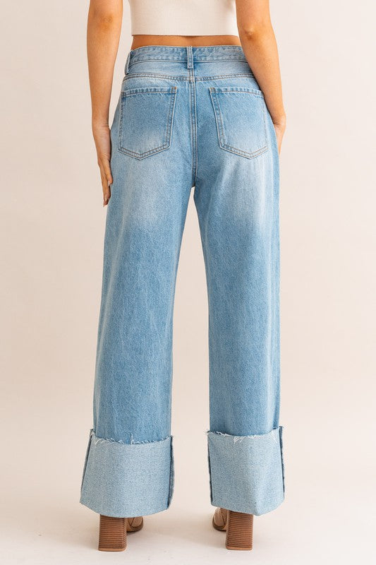 Stilla | Talje Bred Ben Cuffed Jeans Hot på udsalg