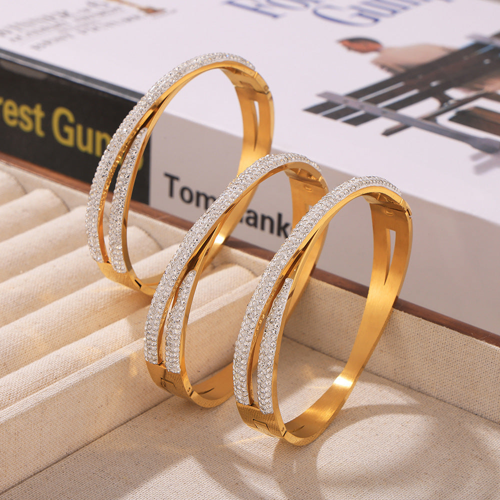 Stilla | Dobbeltlag Twin Titanium Stål Belagt 18k Ægte Guld Indlagt Armbånd