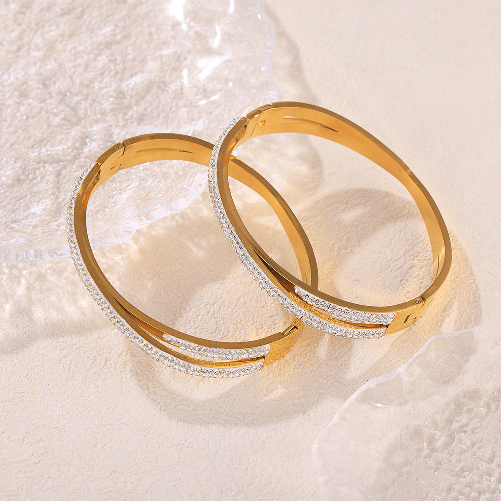 Stilla | Dobbeltlag Twin Titanium Stål Belagt 18k Ægte Guld Indlagt Armbånd
