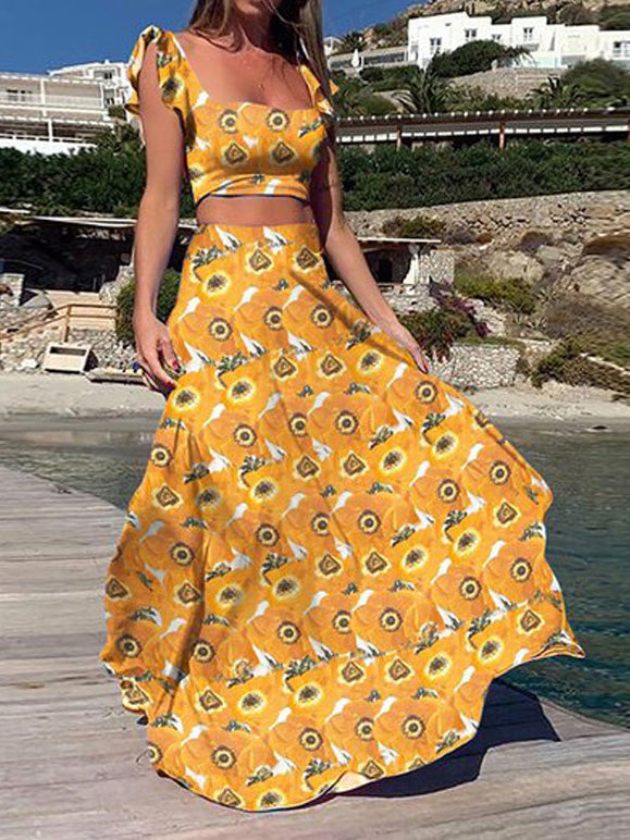 Stilla | Kvinders Sæt Boho Print Crop Top & Nederdel to Delet Sæt