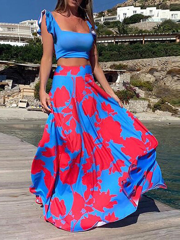 Stilla | Kvinders Sæt Boho Print Crop Top & Nederdel to Delet Sæt