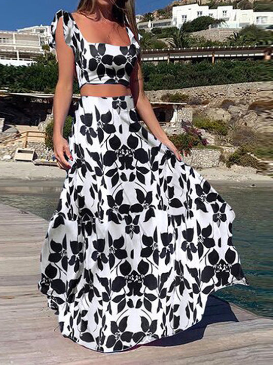 Stilla | Kvinders Sæt Boho Print Crop Top & Nederdel to Delet Sæt