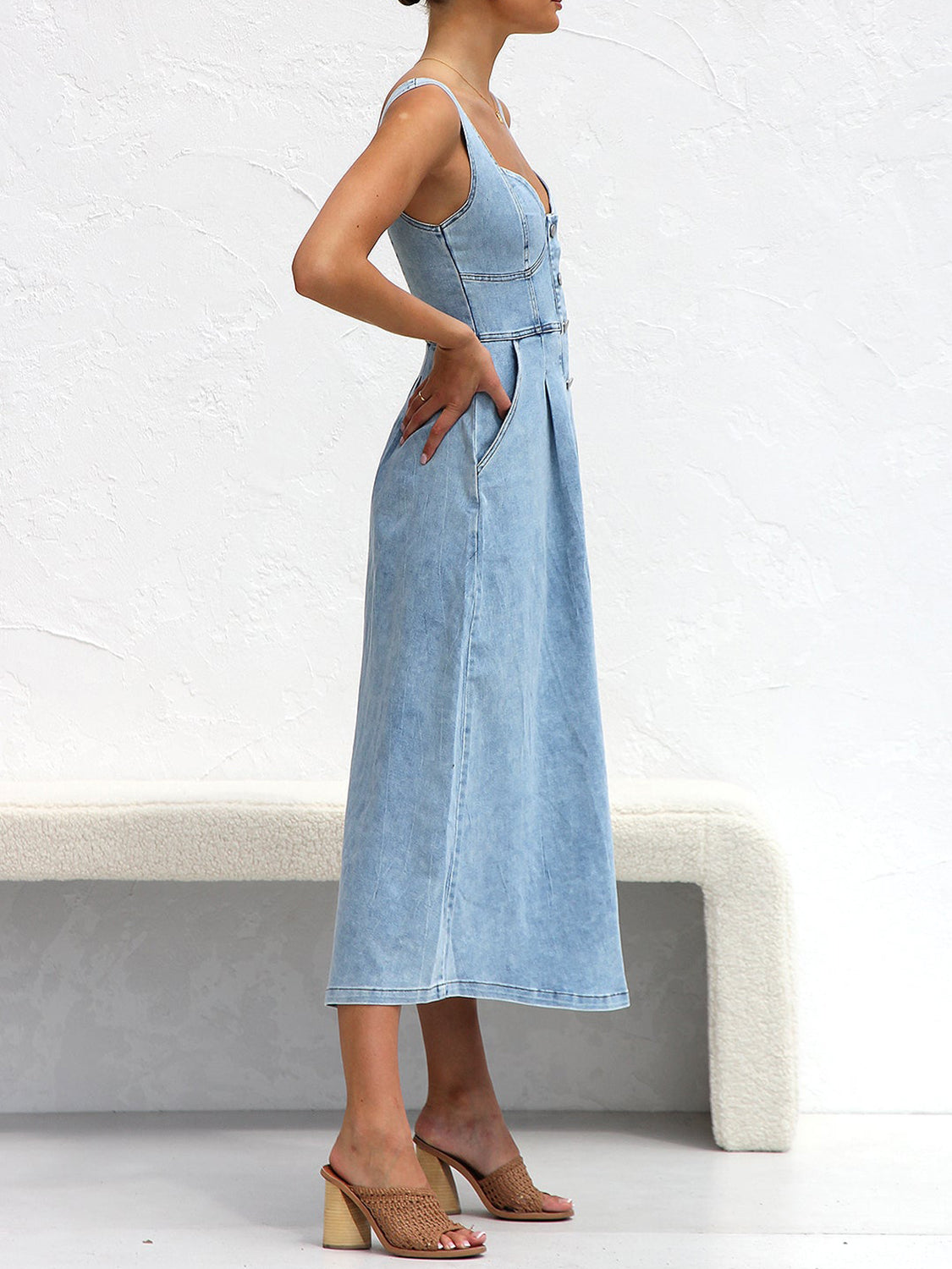 Stilla | Neck Wide Strap Denim Dress