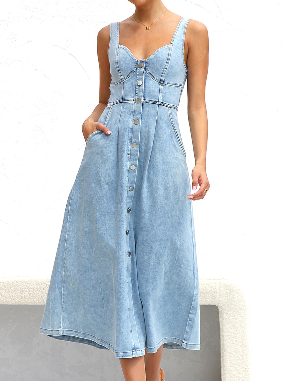 Stilla | Neck Wide Strap Denim Dress