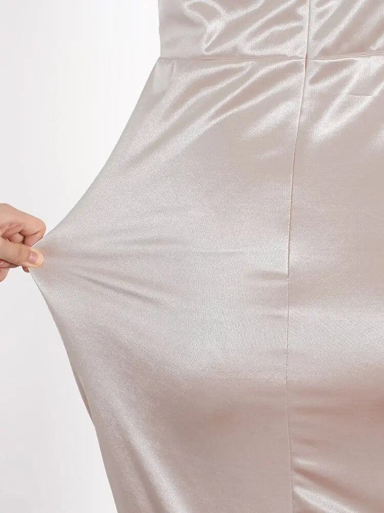 Stilla | Satin Tank Square Hals Uden Ærmer Maxikjoler