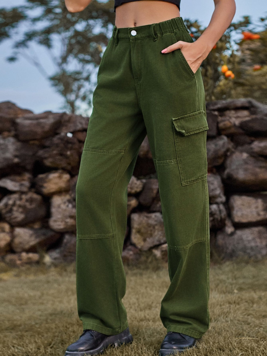 Stilla | Talje Cargo Straight Jeans