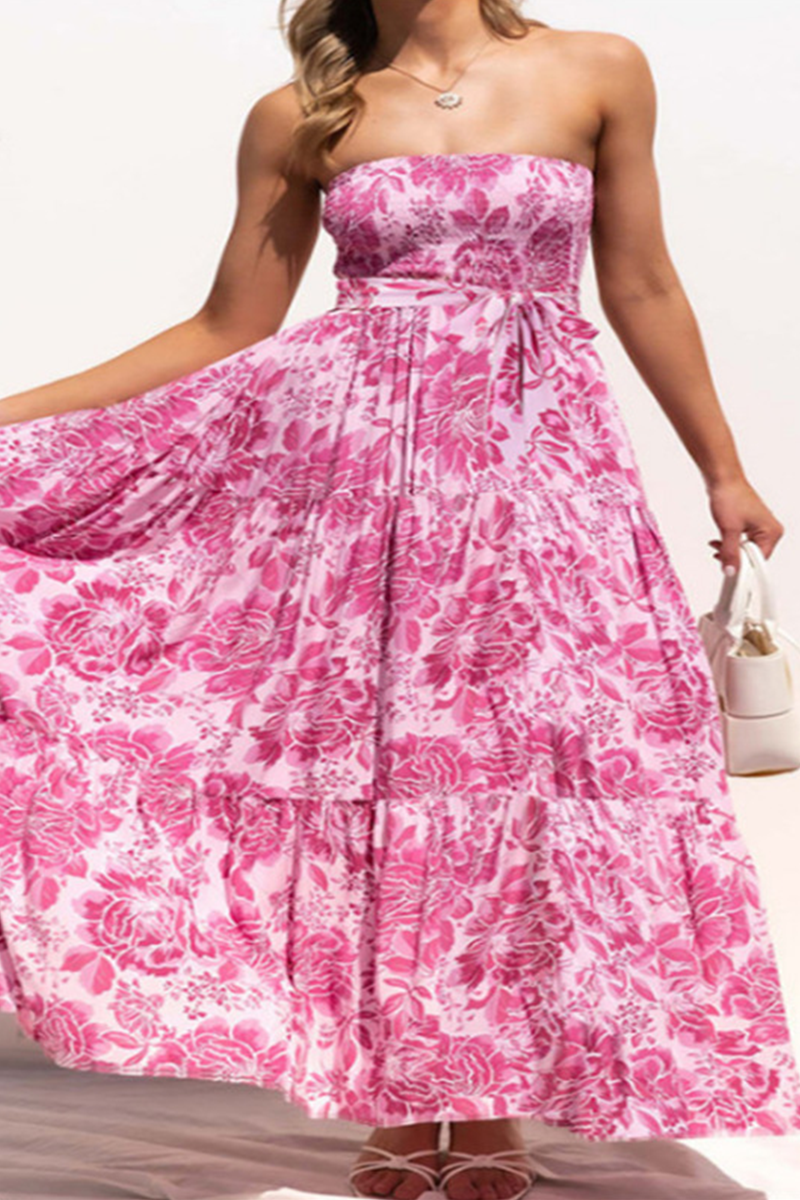 Stilla | Afslappet Print Patchwork Stropløs Kage Skirt Kjoler på udsalg
