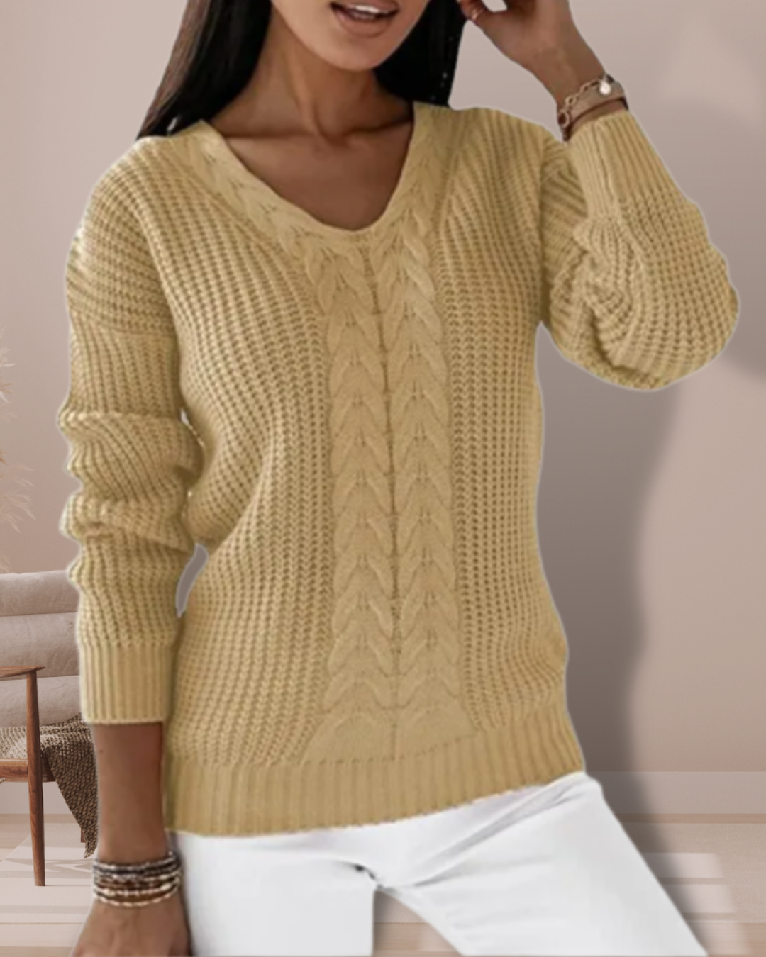 Stilla | Elegant Strikpullover Med V-udskæring
