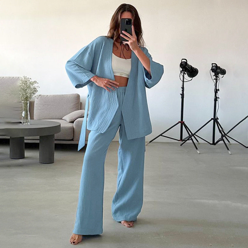 Stilla | Efterår Pure Cotton Pink Strikketrøje Hjemme Wear Afslappet Komfortabel Langærmet Bukser Pyjamas Sæt Online salg