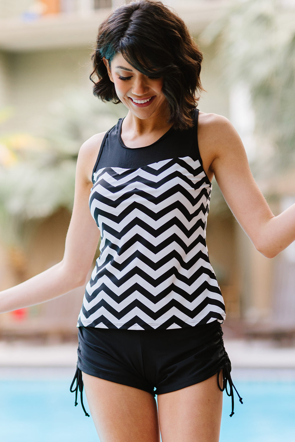 Stilla | Størrelse Chevron Print Rynket Tankini Sæt Hot på udsalg