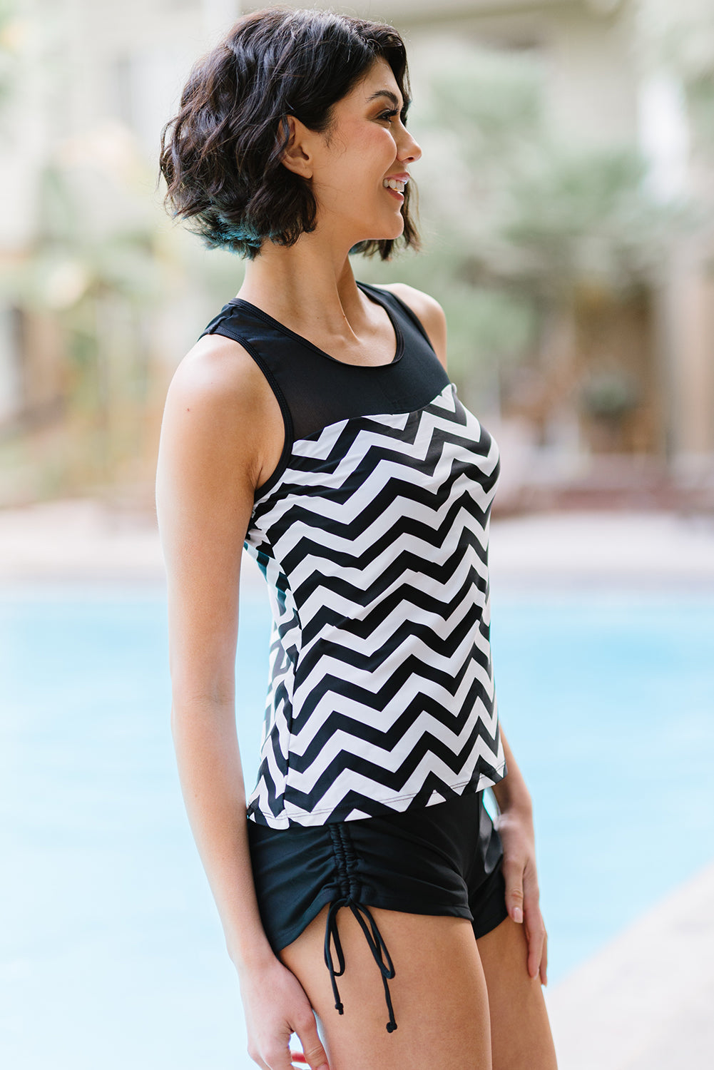 Stilla | Størrelse Chevron Print Rynket Tankini Sæt Hot på udsalg