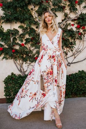 Stilla | Boho Print Bindebånd Flare Maxi Kjole