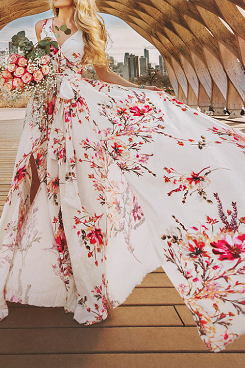 Stilla | Boho Print Bindebånd Flare Maxi Kjole