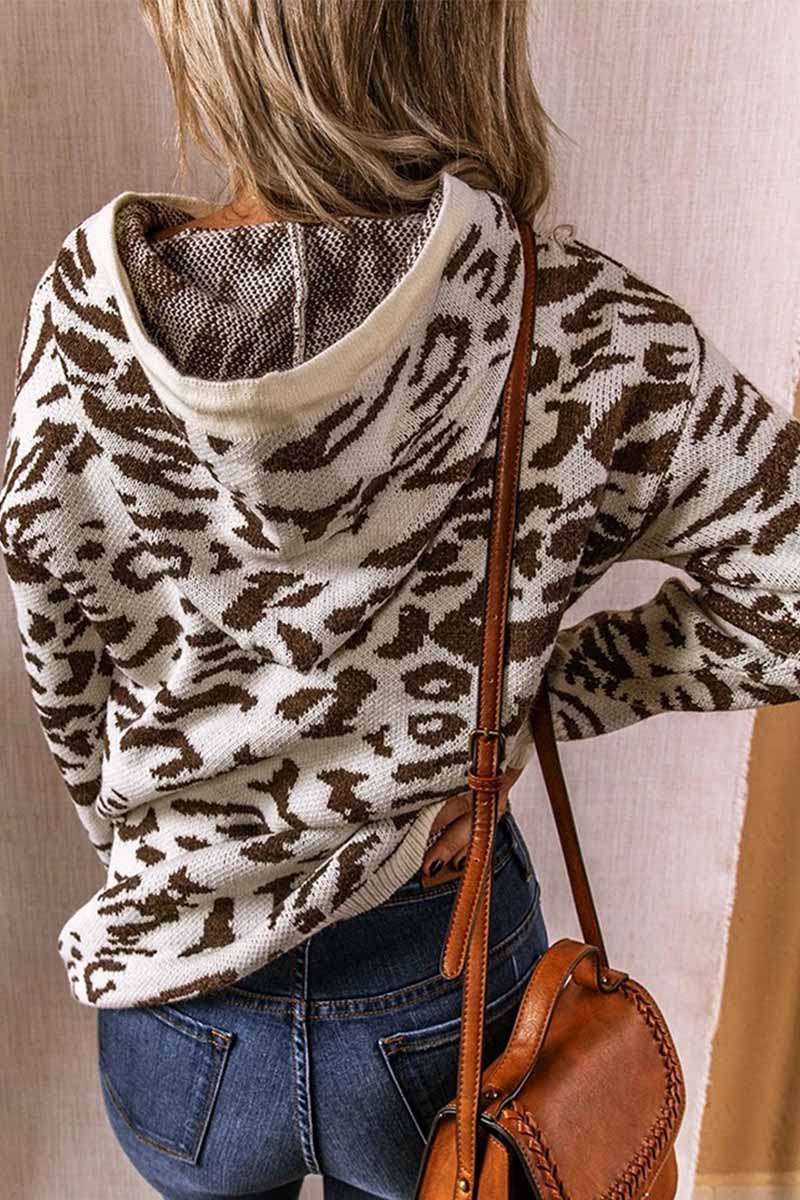 Stilla | Leopard Strik Snøre Hætte Toppe