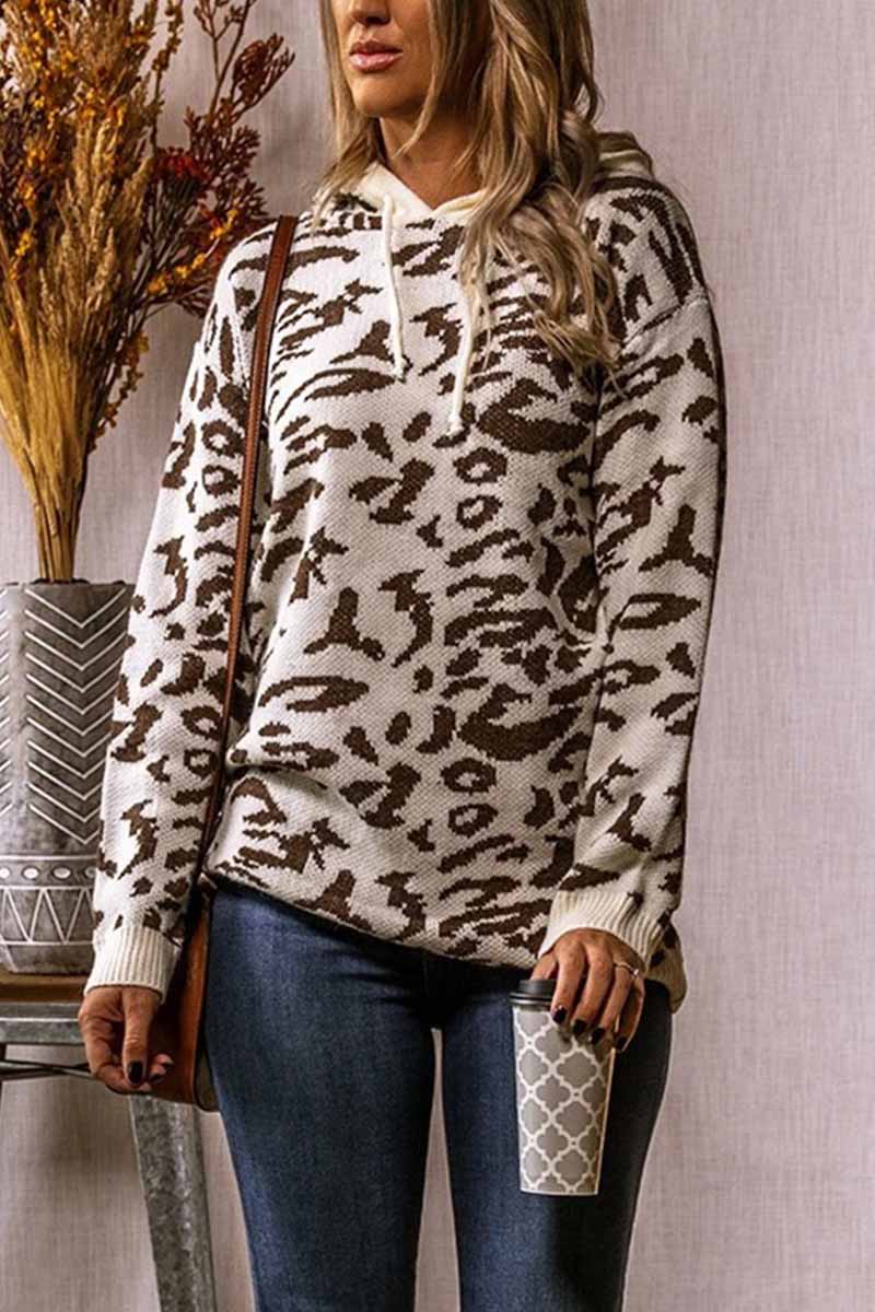 Stilla | Leopard Strik Snøre Hætte Toppe