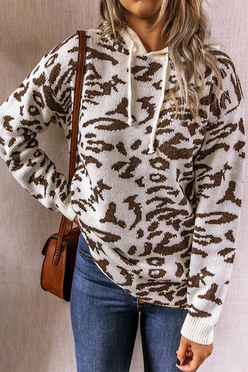 Stilla | Leopard Strik Snøre Hætte Toppe