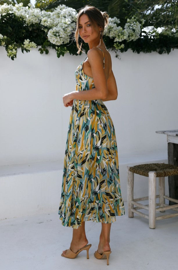 Stilla | Off Shoulder Boho Sling Print Kjole