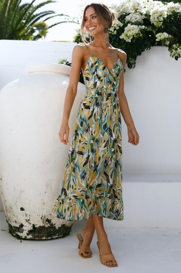 Stilla | Off Shoulder Boho Sling Print Kjole