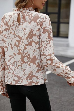 Stilla | Floral Tryk Mock Neck Ruffle Ærme Bluse