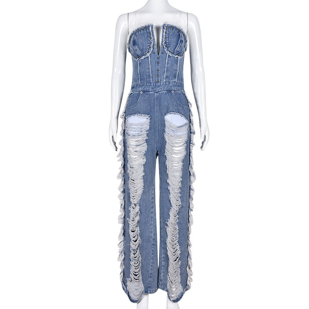 Stilla | Fuldfoldede Ben Kvaster Denim Jumpsuits