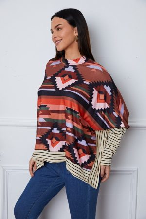 Stilla | Geometrisk Stripe Indsats Rundhalset Bluse