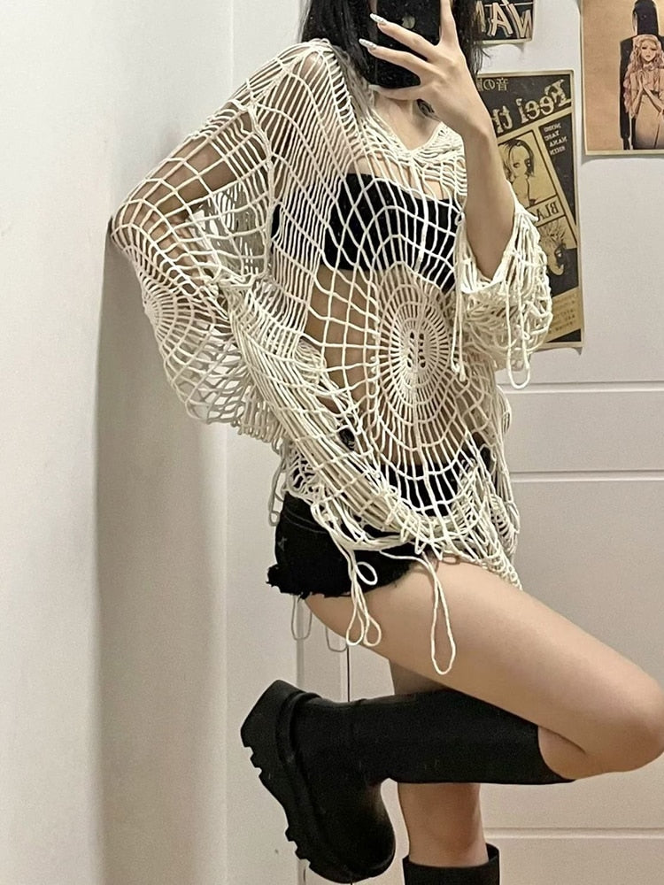 Stilla | Hættebluse Spider Lace Spice Girl Koreansk Dame Mode Online nu
