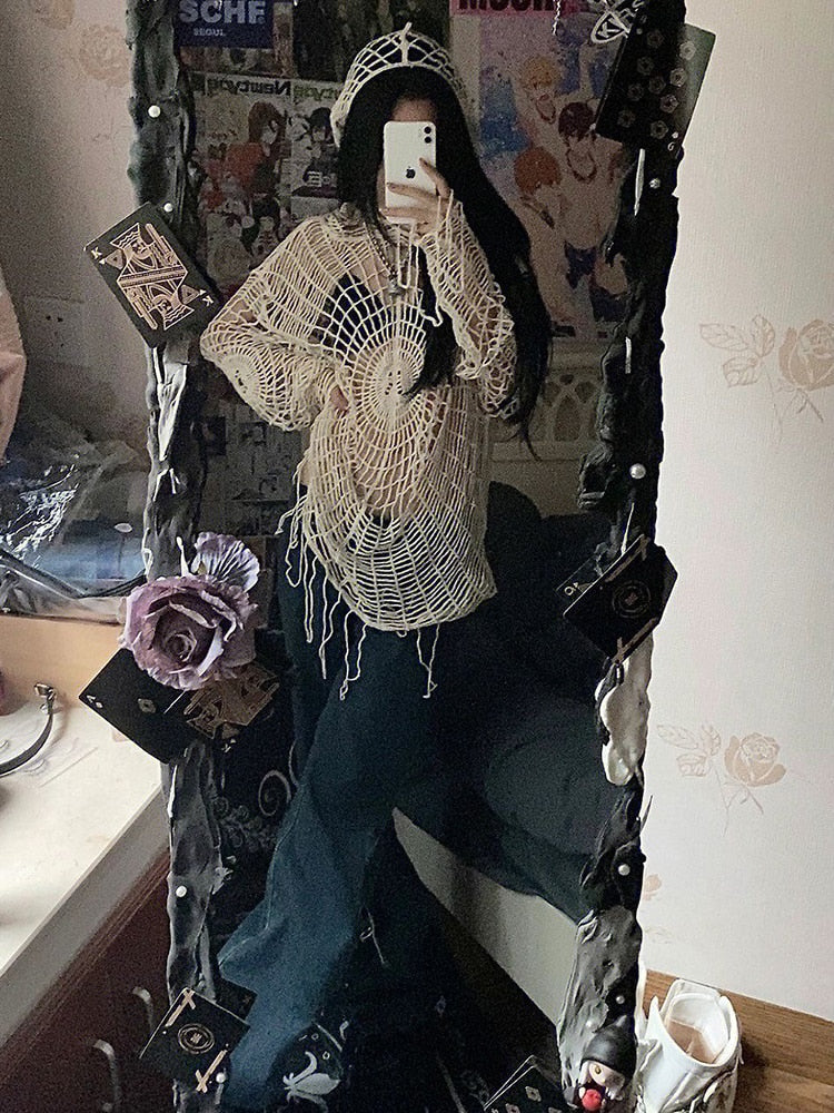 Stilla | Hættebluse Spider Lace Spice Girl Koreansk Dame Mode Online nu