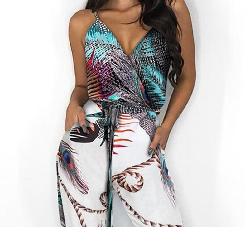 Stilla | Spaghetti Stropper Tryk Split Ben Jumpsuit