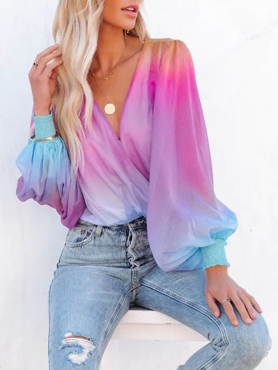 Stilla | Kvindernes Bluser Gradient Transparent V-hals Langærmet Bluse