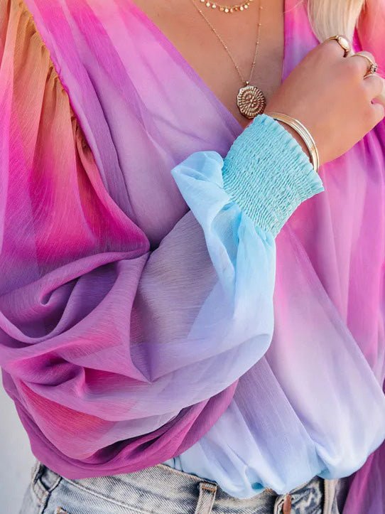 Stilla | Kvindernes Bluser Gradient Transparent V-hals Langærmet Bluse